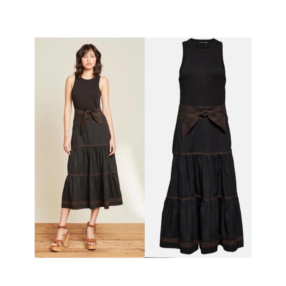 New Veronica Beard austyn belted dress Size XL Black  $430